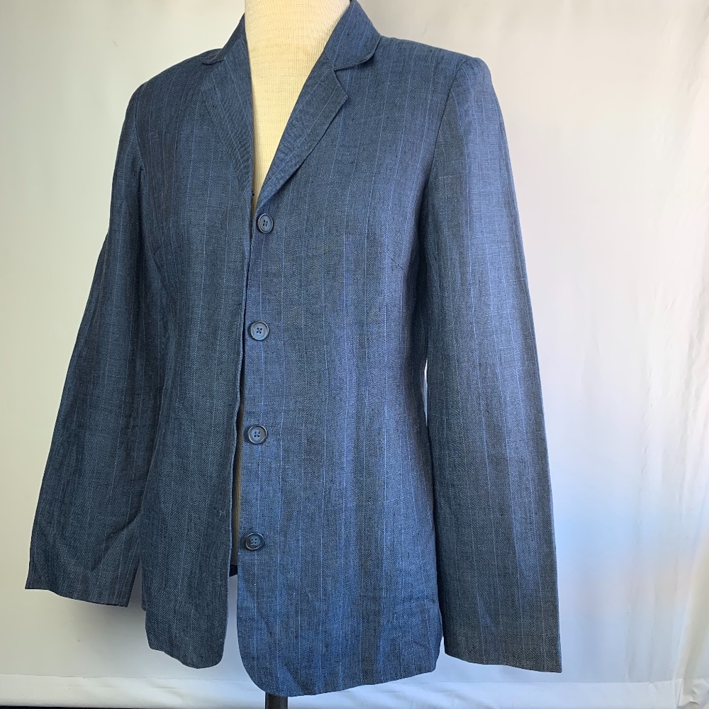 MERONA Pinstripe Blue Linen Suit Coat blazer